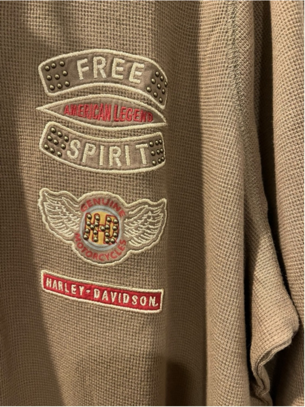 Harley Davidson NWT Free Spirit Waffle Knit Thermal Shirt Size 2XL Embroidered - Picture 3 of 7